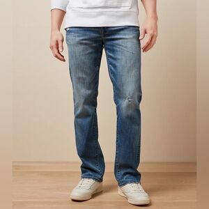American Eagle Outfitters Straight Indigo Jeans with Natural Distressing